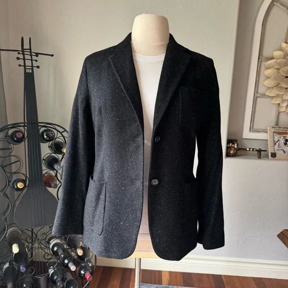 Talbots Women's Black Tweed Wool Blend Two Buttons Blazer Jacket Size 16 - Picture 2 of 15
